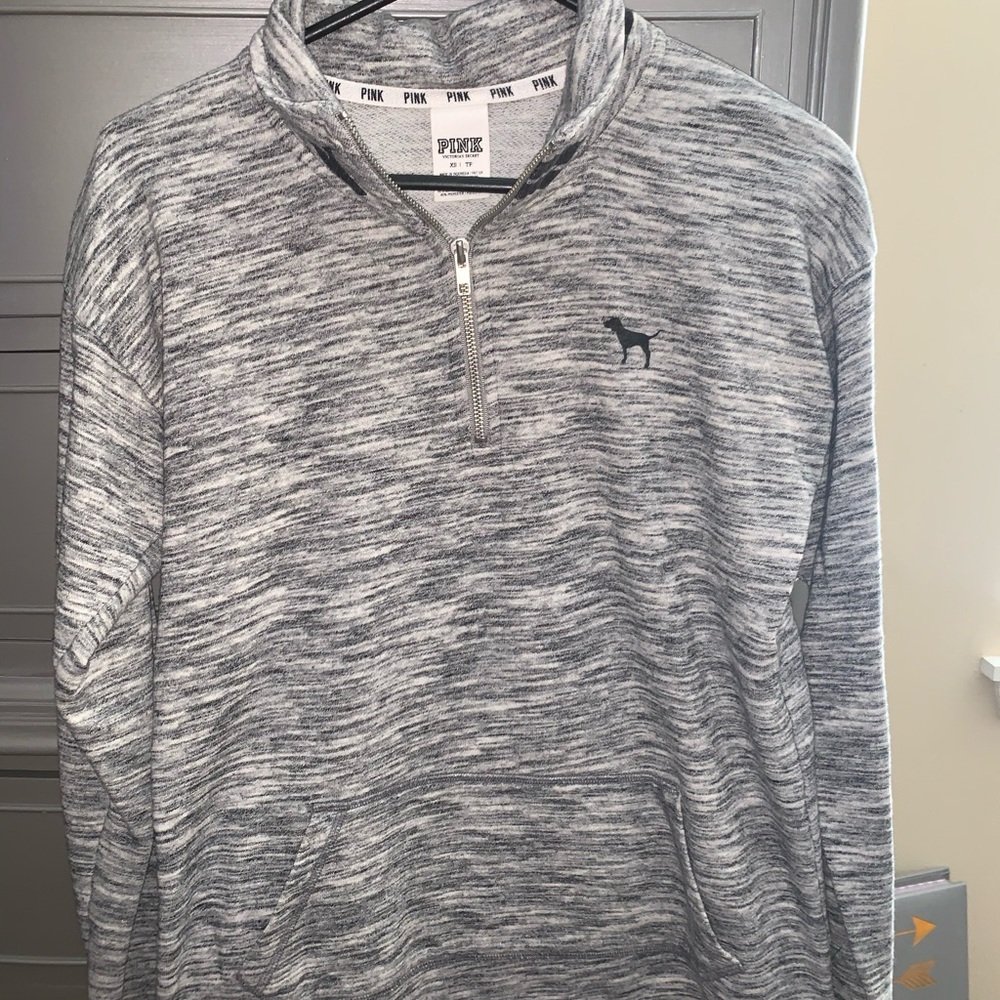 Grey Quarter-zip PINK Hoodie, Worn